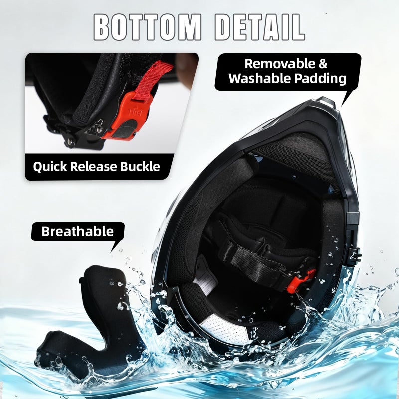 triangle خوذة دراجة نارية مزدوجة الرياضة مثلث خوذات دراجة ترابية خوذة كاملة الوجه للبالغين الرجال مع درع شمس داخلي معتمد من DOT - Image 2